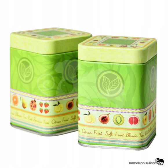 PUSZKA METALOWA GREEN FRUIT na herbatę kawę prod. sypkie 60x60x80mm na 50G PUSZKA METALOWA GREEN FRUIT na herbatę kawę prod. sypkie 60x60x80mm na 50G