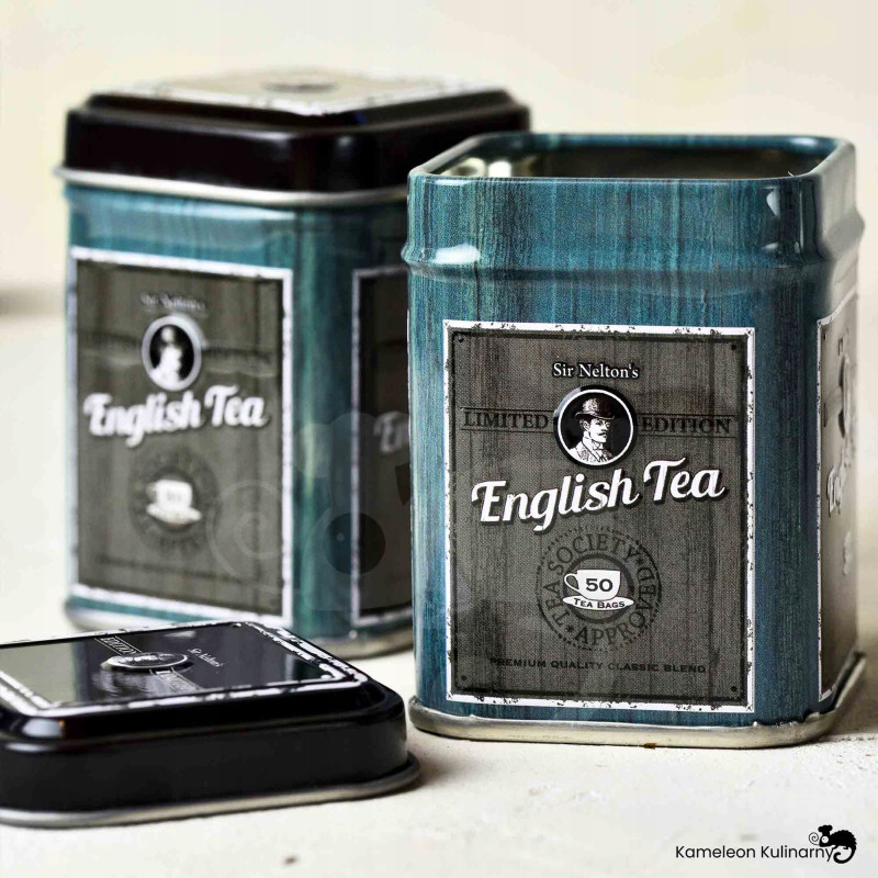 PUSZKA METALOWA herbatę ENGLISH TEA niebieska 25g