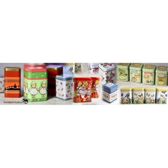 PUSZKA METALOWA KOLOROWA PREMIUM na herbatę kawę FLAMINGI 72x72x98mm 100g PUSZKA METALOWA KOLOROWA PREMIUM na herbatę kawę FLAMINGI 72x72x98mm 100g