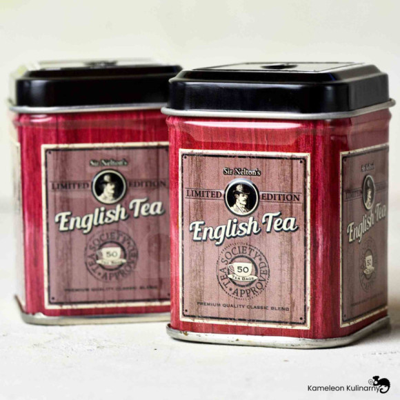 PUSZKA METALOWA na herbatę ENGLISH TEA bordowa 25g PUSZKA METALOWA na herbatę ENGLISH TEA bordowa 25g
