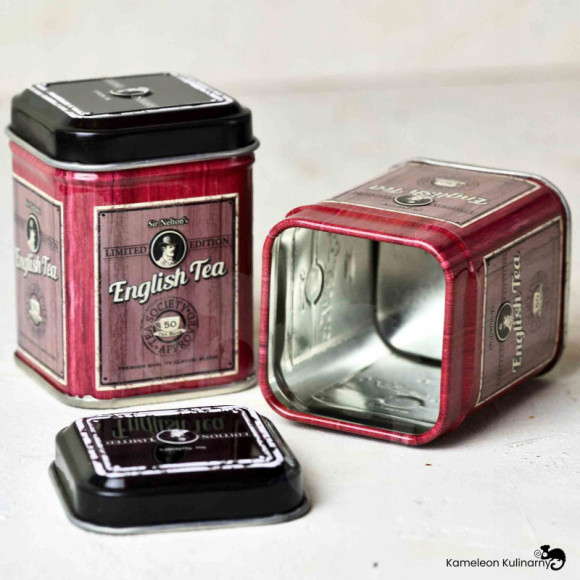 PUSZKA METALOWA na herbatę ENGLISH TEA bordowa 25g PUSZKA METALOWA na herbatę ENGLISH TEA bordowa 25g
