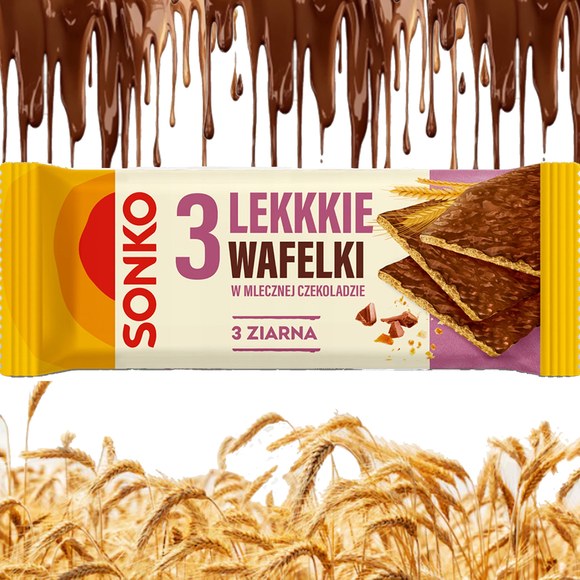 Sonko 3 ZIARNA lekkie wafelki W MLECZNEJ CZEKOLADZIE