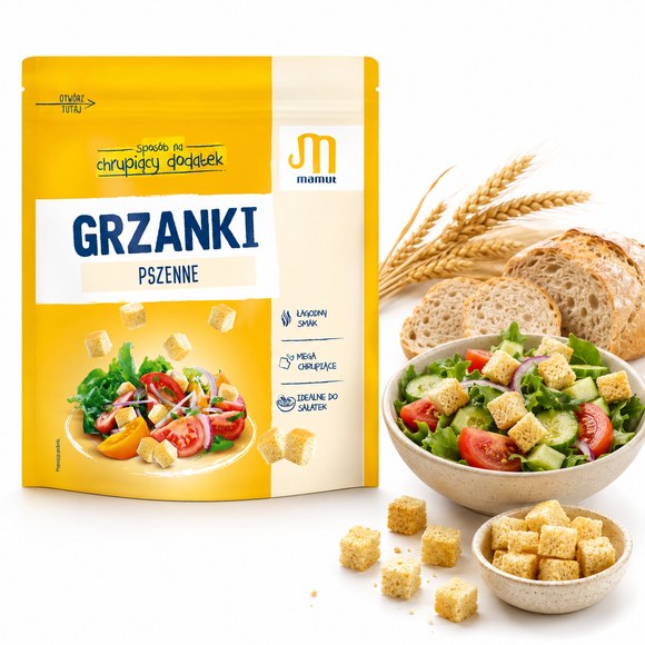 Mamut GRZANKI PSZENNE mega chrupiące IDEALNE DO SAŁATEK 150G
