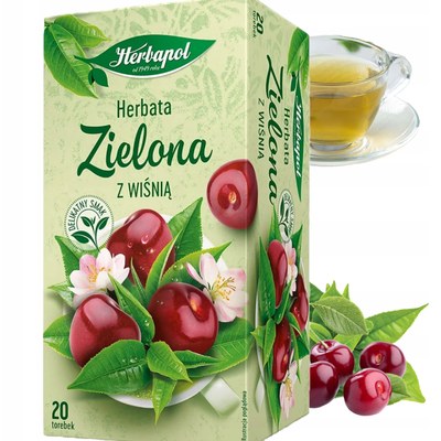 Herbapol herbata ZIELONA Z WIŚNIĄ 20 SASZETEK