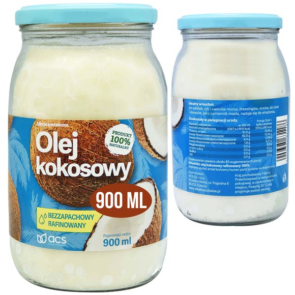 ACS OLEJ KOKOSOWY RAFINOWANY bezzapachowy 900ML duży słoik
