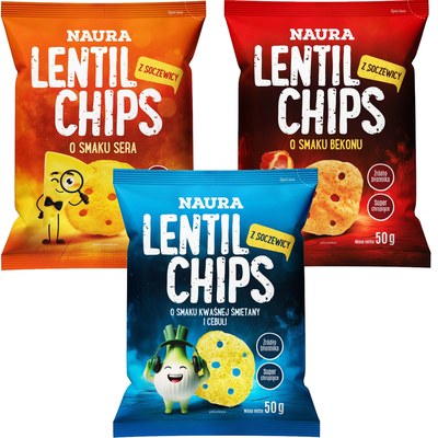 NAURA CHIPSY Z CZERWONEJ SOCZEWICY bekonowe + serowe +