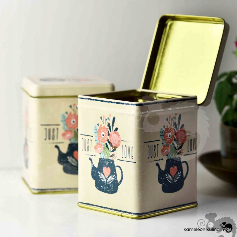 PUSZKA METALOWA na herbatę produkty sypkie JUST LOVE urocza DUŻA 200g