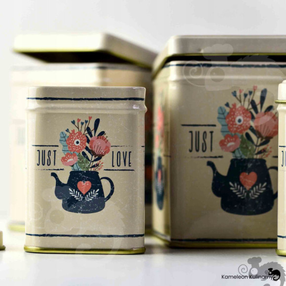 PUSZKA METALOWA na herbatę produkty sypkie JUST LOVE urocza DUŻA 200g PUSZKA METALOWA na herbatę produkty sypkie JUST LOVE urocza DUŻA 200g