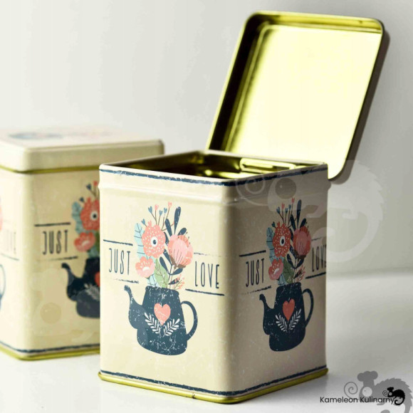 PUSZKA METALOWA na herbatę produkty sypkie JUST LOVE urocza DUŻA 200g PUSZKA METALOWA na herbatę produkty sypkie JUST LOVE urocza DUŻA 200g