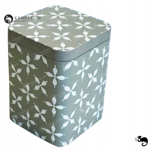 PUSZKA METALOWA na herbatę przyprawy SZARA W ORNAMENTY 72x72x93mm na 100g PUSZKA METALOWA na herbatę przyprawy SZARA W ORNAMENTY 72x72x93mm na 100g