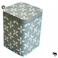 PUSZKA METALOWA na herbatę przyprawy SZARA W ORNAMENTY 72x72x93mm na 100g