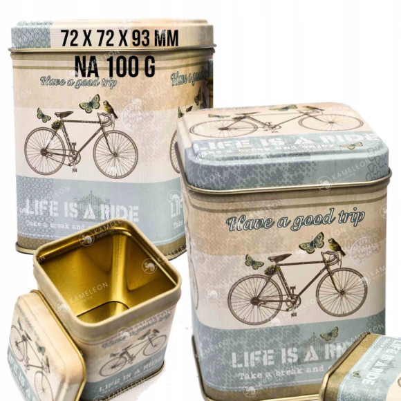 PUSZKA METALOWA na herbatę ROWER 72x72x93mm 100g PUSZKA METALOWA na herbatę ROWER 72x72x93mm 100g