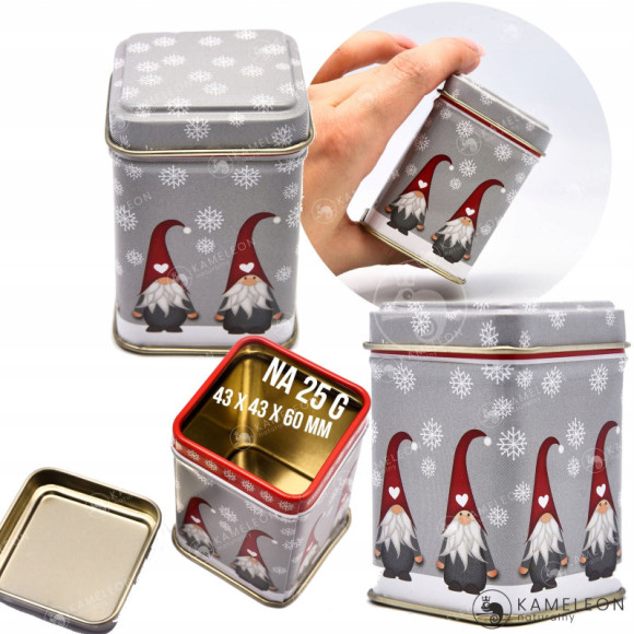 PUSZKA METALOWA na herbatę SZARE KRASNALE 25g PUSZKA METALOWA na herbatę SZARE KRASNALE 25g