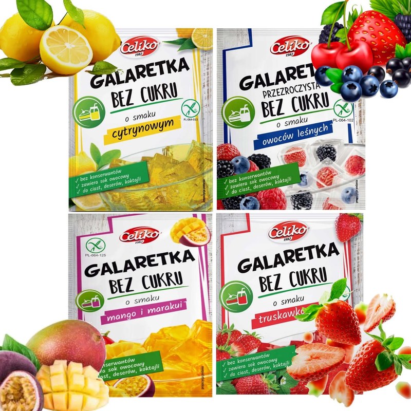 Celiko GALARETKA BEZ CUKRU glutenu mix 4 SMAKÓW zestaw 14G