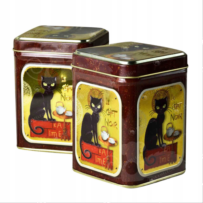 PUSZKA METALOWA na HERBATĘ ZIOŁA premium LE CHAT NOIR czarny kot 100G