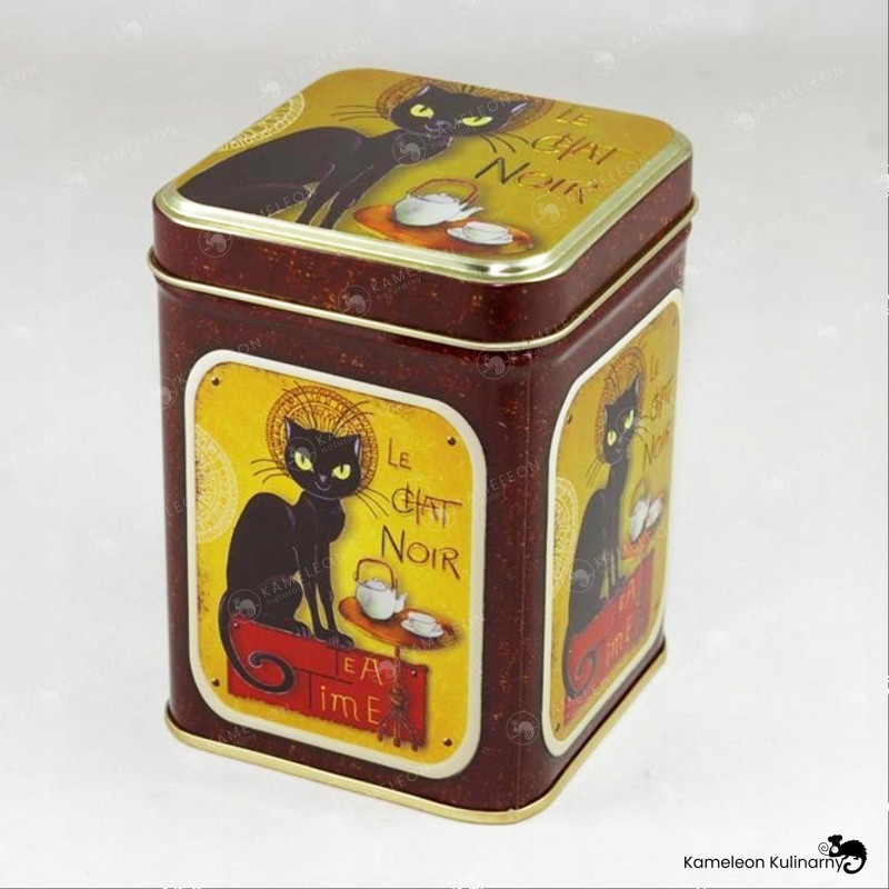 PUSZKA METALOWA na HERBATĘ ZIOŁA premium LE CHAT NOIR czarny kot 100G