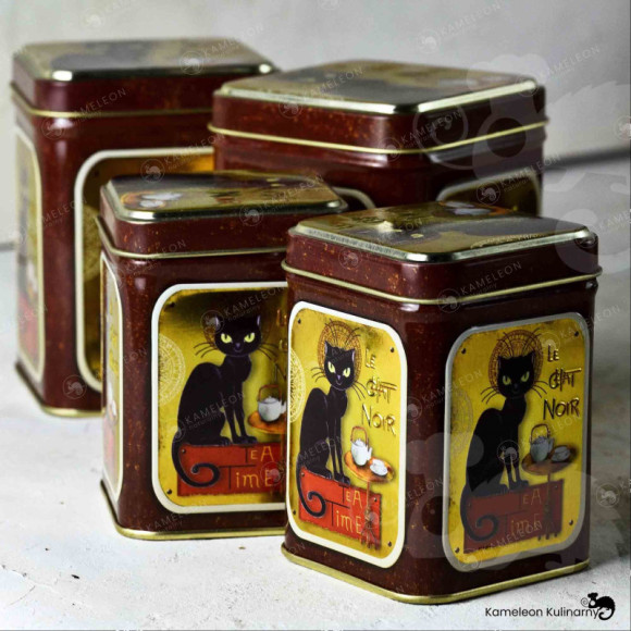 PUSZKA METALOWA na HERBATĘ ZIOŁA premium LE CHAT NOIR czarny kot 100G PUSZKA METALOWA na HERBATĘ ZIOŁA premium LE CHAT NOIR czarny kot 100G