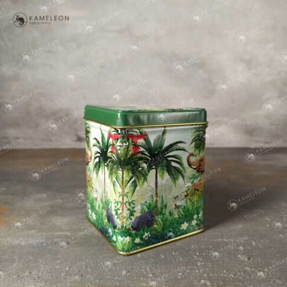 PUSZKA METALOWA na herbatę zioła TROPIKI zielona zieleń na 50g 60x60x80mm PUSZKA METALOWA na herbatę zioła TROPIKI zielona zieleń na 50g 60x60x80mm