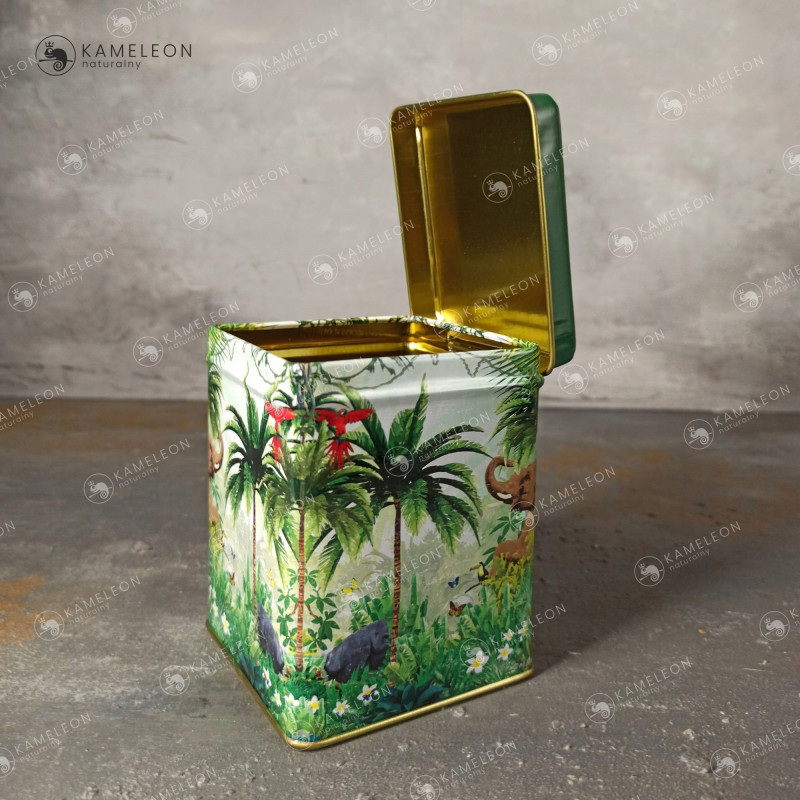 PUSZKA METALOWA na herbatę zioła TROPIKI zielona zieleń na 50g 60x60x80mm