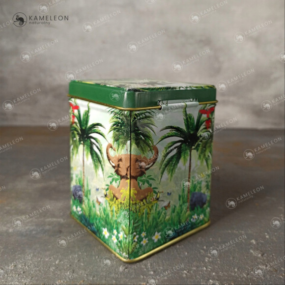 PUSZKA METALOWA na herbatę zioła TROPIKI zielona zieleń na 50g 60x60x80mm PUSZKA METALOWA na herbatę zioła TROPIKI zielona zieleń na 50g 60x60x80mm