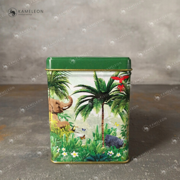 PUSZKA METALOWA na herbatę zioła TROPIKI zielona zieleń na 50g 60x60x80mm PUSZKA METALOWA na herbatę zioła TROPIKI zielona zieleń na 50g 60x60x80mm