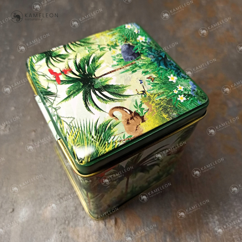 PUSZKA METALOWA na herbatę zioła TROPIKI zielona zieleń na 50g 60x60x80mm