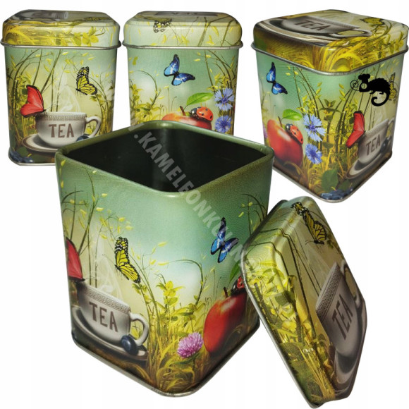 PUSZKA METALOWA na herbatę ZIOŁA ZDOBIAZGI BAJKA BAJECZNY WZÓR 60x60x80 50g PUSZKA METALOWA na herbatę ZIOŁA ZDOBIAZGI BAJKA BAJECZNY WZÓR 60x60x80 50g