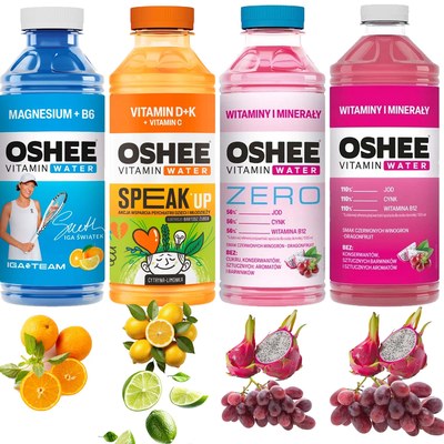 OSHEE VITAMIN WATER 555ML napój izotonik MIX ZESTAW 4 super