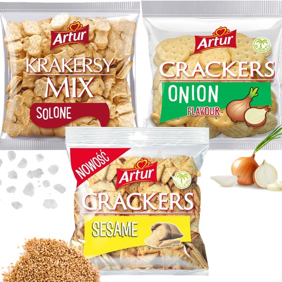 ARTUR KRAKERSY SEZAM chrupiąca przekąska MIX 3 smaków 90g