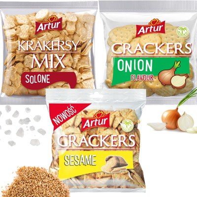 ARTUR KRAKERSY SEZAM chrupiąca przekąska MIX 3 smaków 90g