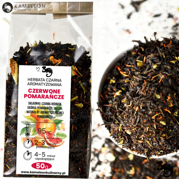 HERBATA CZARNA aromatyzowana CZERWONE POMARAŃCZE ze skórką pomarańczową 50G HERBATA CZARNA aromatyzowana CZERWONE POMARAŃCZE ze skórką pomarańczową 50G