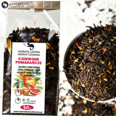 HERBATA CZARNA aromatyzowana CZERWONE POMARAŃCZE ze skórką pomarańczową 50G