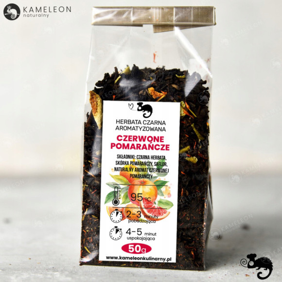 HERBATA CZARNA aromatyzowana CZERWONE POMARAŃCZE ze skórką pomarańczową 50G HERBATA CZARNA aromatyzowana CZERWONE POMARAŃCZE ze skórką pomarańczową 50G