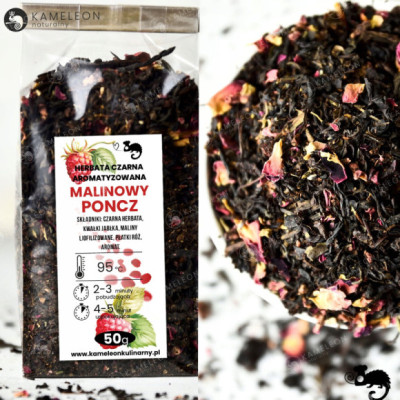 HERBATA CZARNA aromatyzowana MALINOWY PONCZ maliny jabłka płatki róży 50G