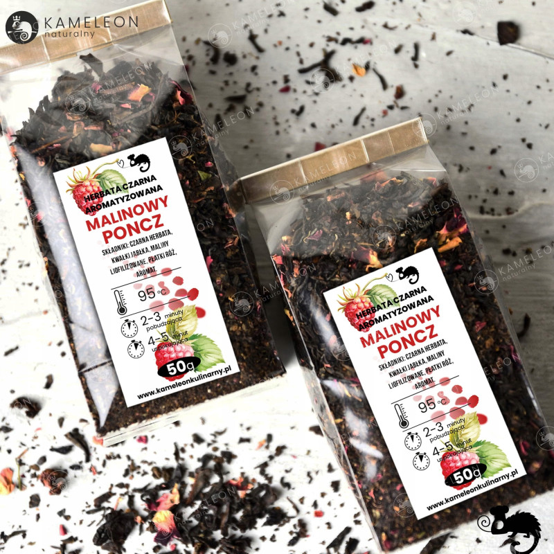 HERBATA CZARNA aromatyzowana MALINOWY PONCZ maliny jabłka płatki róży 50G