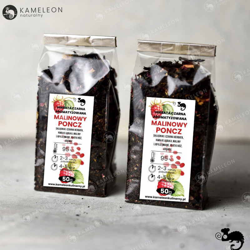 HERBATA CZARNA aromatyzowana MALINOWY PONCZ maliny jabłka płatki róży 50G