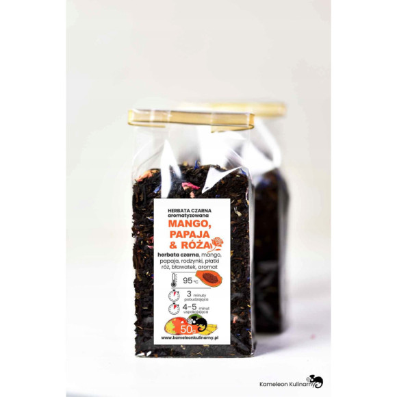HERBATA CZARNA aromatyzowana MANGO PAPAJA RÓŻA 50g HERBATA CZARNA aromatyzowana MANGO PAPAJA RÓŻA 50g