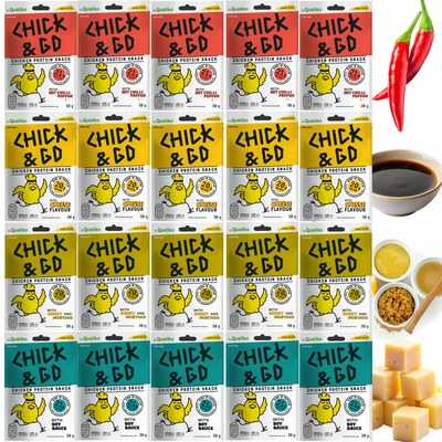 CHICK&GO suszona PIERŚ KURCZAKA plastry MIX 4 SMAKÓW 30g