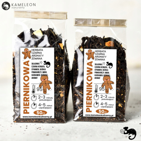 HERBATA CZARNA aromatyzowana PIERNIKOWA Cynamon Imbir Kardamon Goździki 50G HERBATA CZARNA aromatyzowana PIERNIKOWA Cynamon Imbir Kardamon Goździki 50G