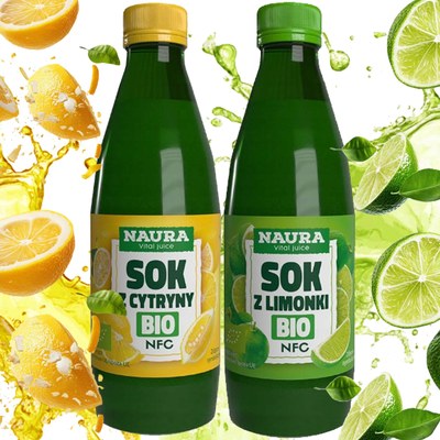 Naura Ekologiczny SOK CYTRYNA 100% i LIMONKA 100% 2 szt
