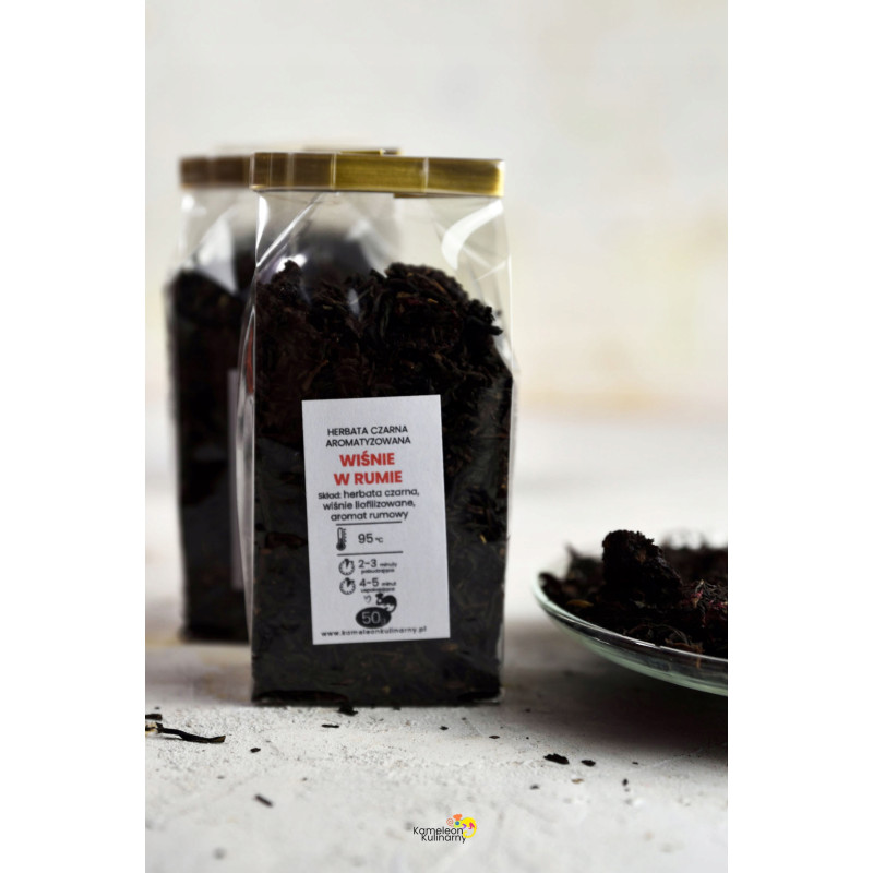 HERBATA CZARNA aromatyzowana WIŚNIE W RUMIE 50g Wyjątkowa PYCHA! KAMELEON