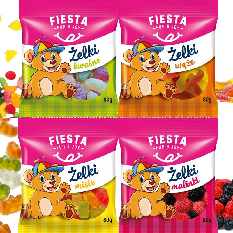 Fiesta ŻELKI 4 SMAKI słodko-kwaśna przekąska MIX 4 80g x4 =