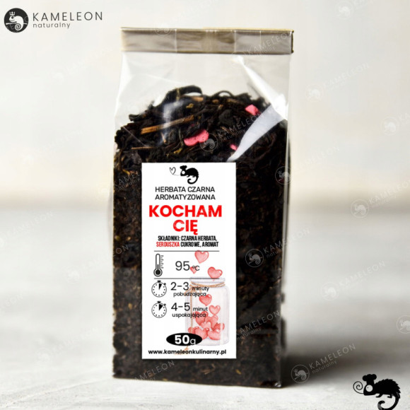 HERBATA CZARNA aromatyzowana Z SERDUSZKAMI CUKROWYMI - KOCHAM CIĘ 50G HERBATA CZARNA aromatyzowana Z SERDUSZKAMI CUKROWYMI - KOCHAM CIĘ 50G