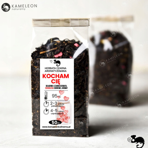 HERBATA CZARNA aromatyzowana Z SERDUSZKAMI CUKROWYMI - KOCHAM CIĘ 50G HERBATA CZARNA aromatyzowana Z SERDUSZKAMI CUKROWYMI - KOCHAM CIĘ 50G