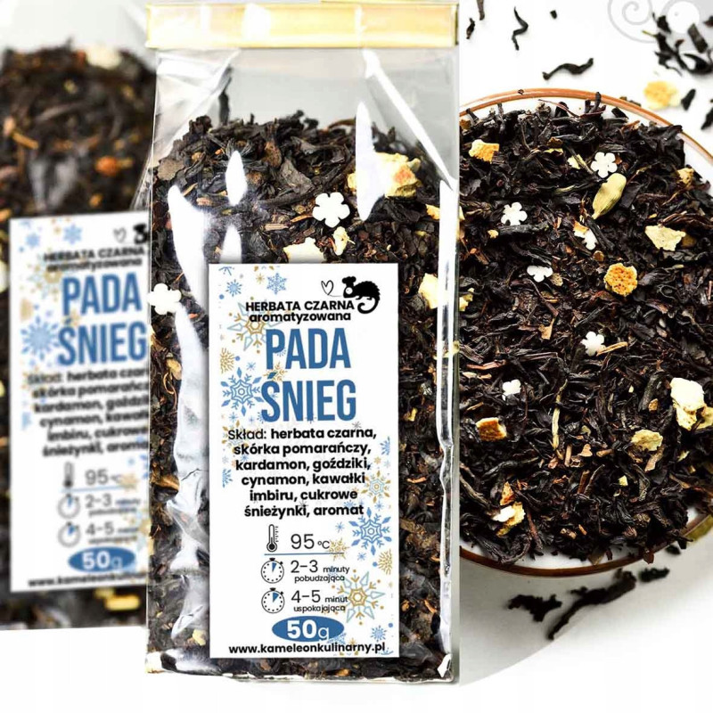 HERBATA CZARNA aromatyzowana zimowa PADA ŚNIEG 50g SUPER na ŚWIĘTA KAMELEON
