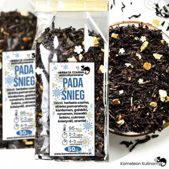 HERBATA CZARNA aromatyzowana zimowa PADA ŚNIEG 50g SUPER na ŚWIĘTA KAMELEON HERBATA CZARNA aromatyzowana zimowa PADA ŚNIEG 50g SUPER na ŚWIĘTA KAMELEON