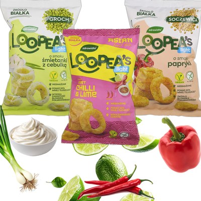 Loopea's CHRUPKI Z SOCZEWICY GROCHU MIX 3 SMAKÓW bez