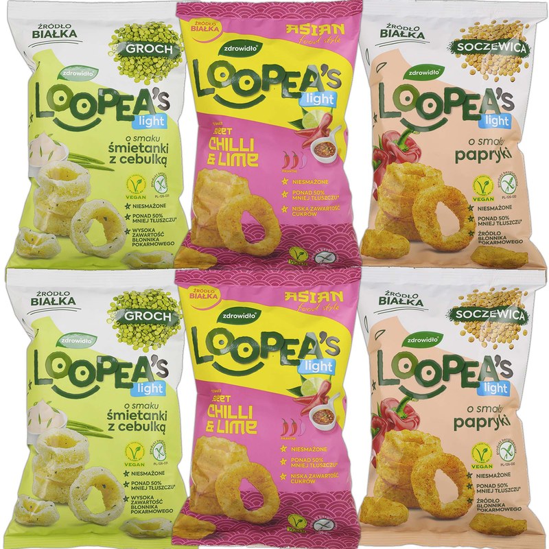 Loopea's CHRUPKI Z SOCZEWICY GROCHU MIX 3 SMAKÓW x2 = 6
