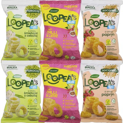 Loopea's CHRUPKI Z SOCZEWICY GROCHU MIX 3 SMAKÓW x2 = 6