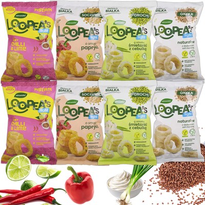Loopea's CHRUPKI Z SOCZEWICY GROCHU MIX 4 SMAKÓW x2 = 8